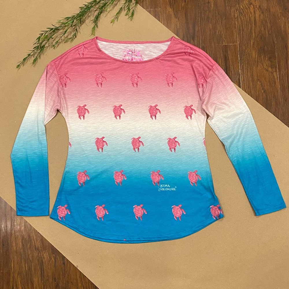 Leoma Lovegrove Women’s Shirt Sea Turtles Beach Print size Small Long-Sleeved